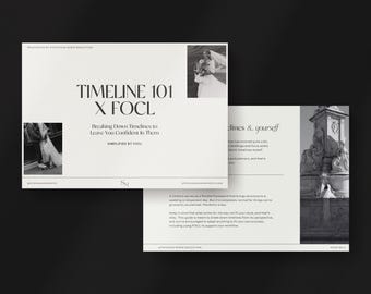 Guida alla cronologia dei servizi fotografici di matrimonio / Pianificazione di una fuga d'amore + Questionario per i clienti (Download digitale)