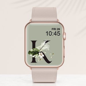 Papel de parede PERSONALIZADO do Apple Watch, papel de parede do mostrador do Apple Watch, mostrador do relógio inteligente, acessórios de papel de parede do relógio inteligente Inicial das plantas de casa - MONOGRAMA