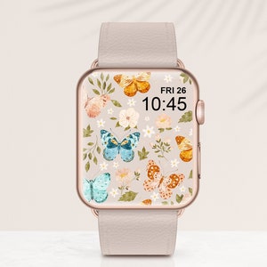 Papel de parede FLORAL BORBOLETA Apple Watch, Apple Watch Face Wallpaper Smart Watch Face, Botanical Smart Watch Acessórios de papel de parede Cottagecore