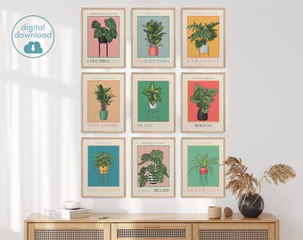 Indoor Plant Stand Prints, Flower Market Poster, Houseplant Poster, Plant Print, Plant Wall Art, Potted Plants Set of 9 Digital Prints