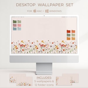 WIESENBLUMEN Desktop Wallpaper Organizer mit Ordner-Symbolen, Laptop-Hintergrund mit MacBook Ordner-Symbolen, Desktop-Hintergrund Mac & Windows