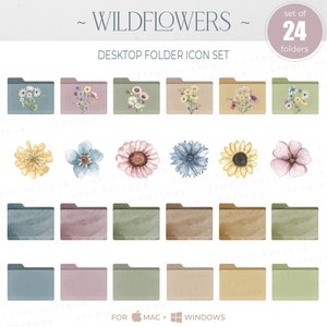 WILDFLOWERS Desktop Icons, MacBook Wallpaper Icons, Mac Folder Icons Bundle, Desktop Organizer Wallpaper Icon Pack, Works With MAC & WINDOWS