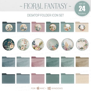FLORAL FANTASY Desktop Icons, MacBook Wallpaper Icons, Mac Folder Icons Bundle Desktop Organizer Wallpaper Icon Pack, Works in Mac & Windows