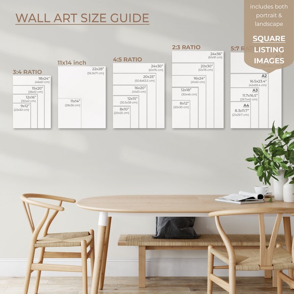 Wall Art Size Guide, Frame Size Guide, Comparison Chart, Poster Size Chart, Frame Size Guide, Wall Display Guide, Vertical Art SQUARE IMAGES