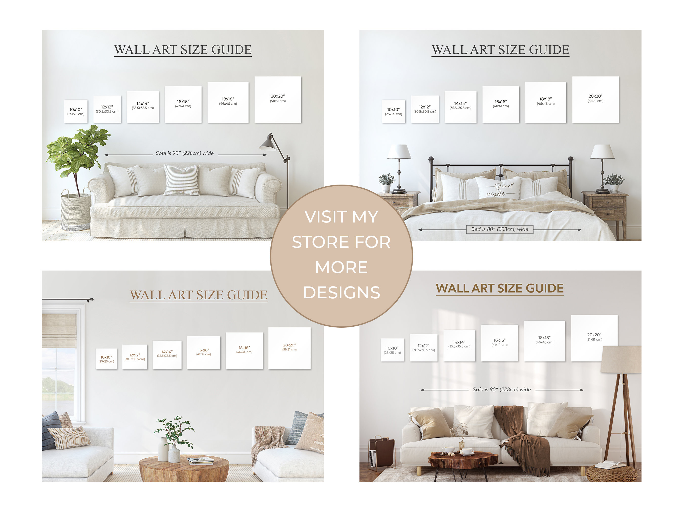 Square Frame Size Guide Wall Art Size Guide Comparison Etsy
