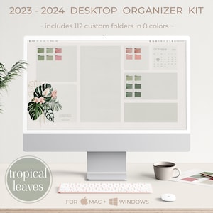 TROPICAL Themed Desktop Organizer Wallpaper 2023 - 2024 With Folder Icons, Macbook Wallpaper, Monthly Desktop Calendar For Mac & Windows