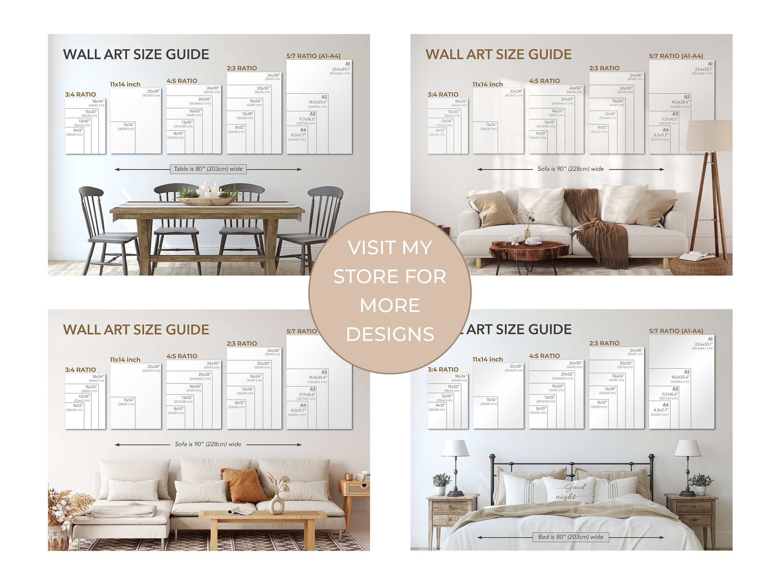 Wall Art Size Guide Frame Size Guide Comparison Chart - Etsy Canada
