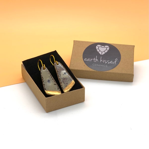 Ceramic Earrings - Handmade & Unique - Aphrodite Glaze - 22ct Gold Dipped - Light as a feather - Unique gift - Gift boxed as standard