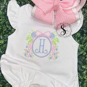 baby girl monogram bubble - toddler - monogram - outfit personalized embroidery - onsie floral grandmillennial flowers bow design shirt