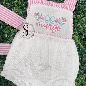 baby girl monogram sunsuit bubble - toddler - floral monogram - outfit personalized embroidery onsie embroidered