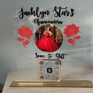 Scannen naar cadeau | QR-codebord Quinceñera | Feestbord | Betaalbord | QR-codedisplaybord | Aangepast cadeaubord | Quinceñera-bord Scan-to-cadeau