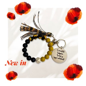 Laser Engraved Silicone Wristlets | Personalized Silicone Wristlet Keychain | Beads Keychain | Bracelet with Leather Tassel | Wristlet