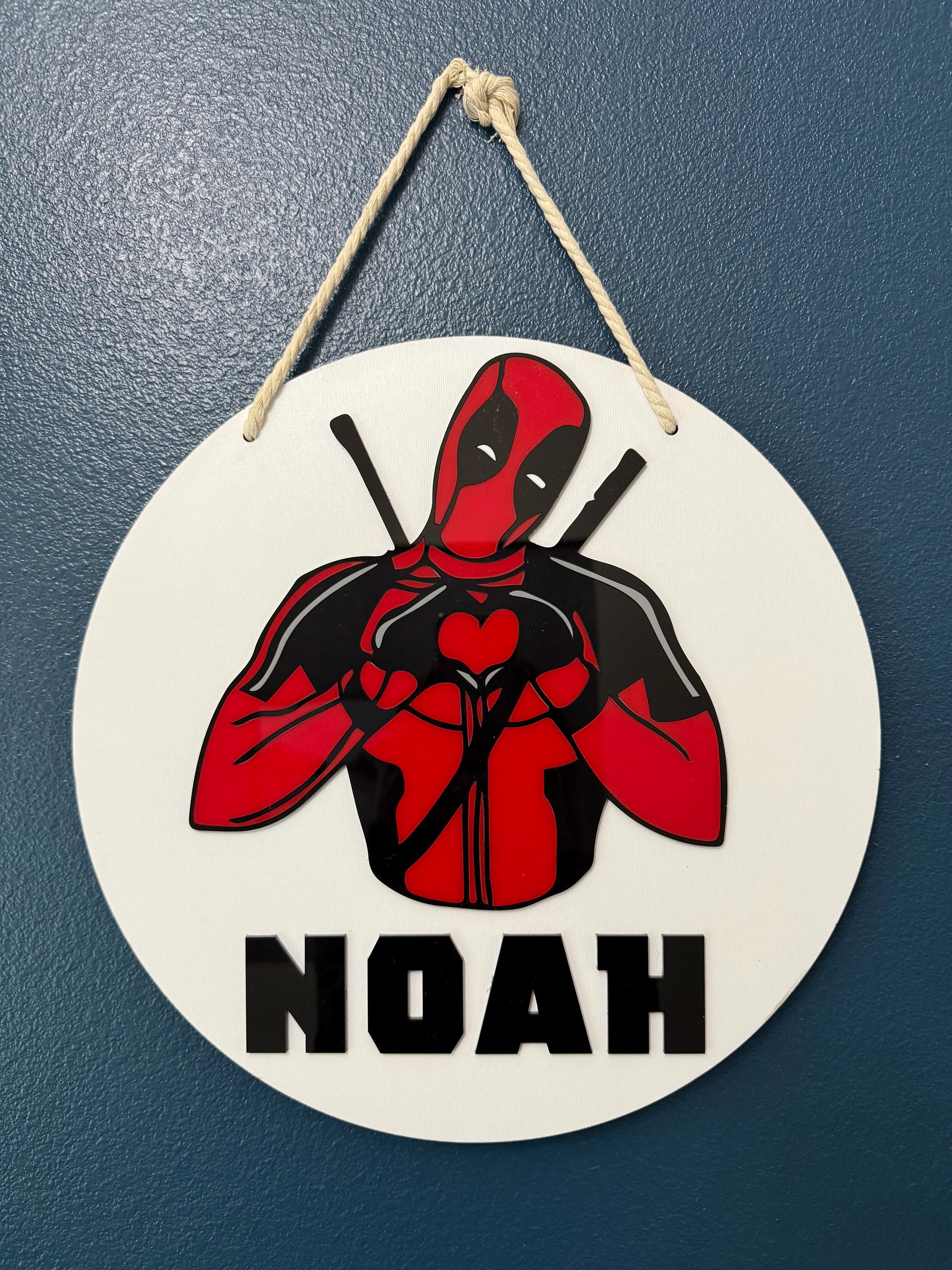 Deadpool Inspired Wood Name Sign | Wooden Name | Round Name Sign ...