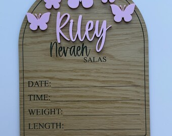 Butterfly Baby Announcement with Birth Stats | Butterfly Baby Sign | Wood Birth Stats Sign | Birth Stat Announcement | Butterflies Sign