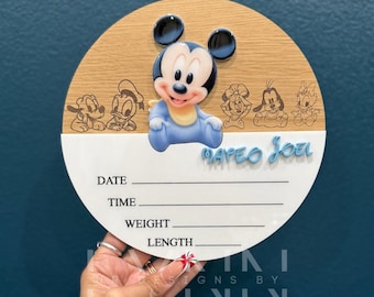 Mickey Mouse Inspired Baby Announcement with Birth Stats | Mickey Mouse Inspired Baby Sign | Birth Stat Announcement | Announcement Sign