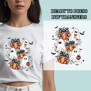 Impressão DTF de fantasmas e abóboras de Halloween | Impressão DTF de fantasmas e abóboras | Impressão DTF de Halloween | Abóboras fantasmas prontas para impressão | DTF de Halloween