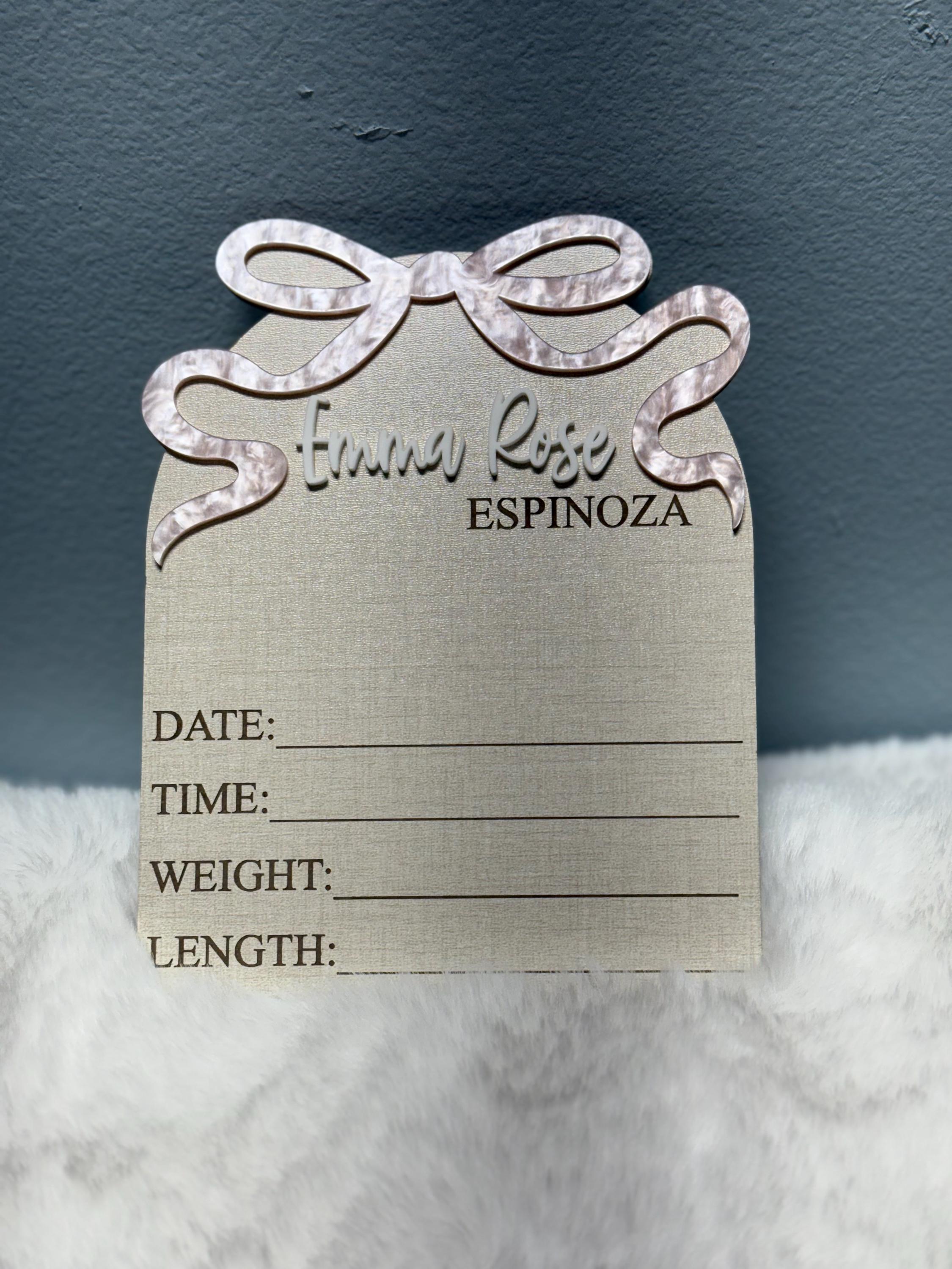 Coquette Bow Baby Announcement With Birth Stats | Coquette Baby Sign ...