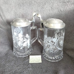NFL Clear Etched Glass Stein Beer Mug with Pewter Lid made in Germany