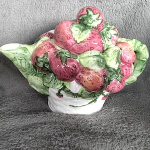 World Bazaars Ceramic Basket Strawberry Design Corsica Teapot