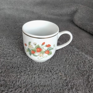 Vintage Avon Porcelain Small/Demi Tea Cup made in Brazil with Strawberries, Flowers, and Vines