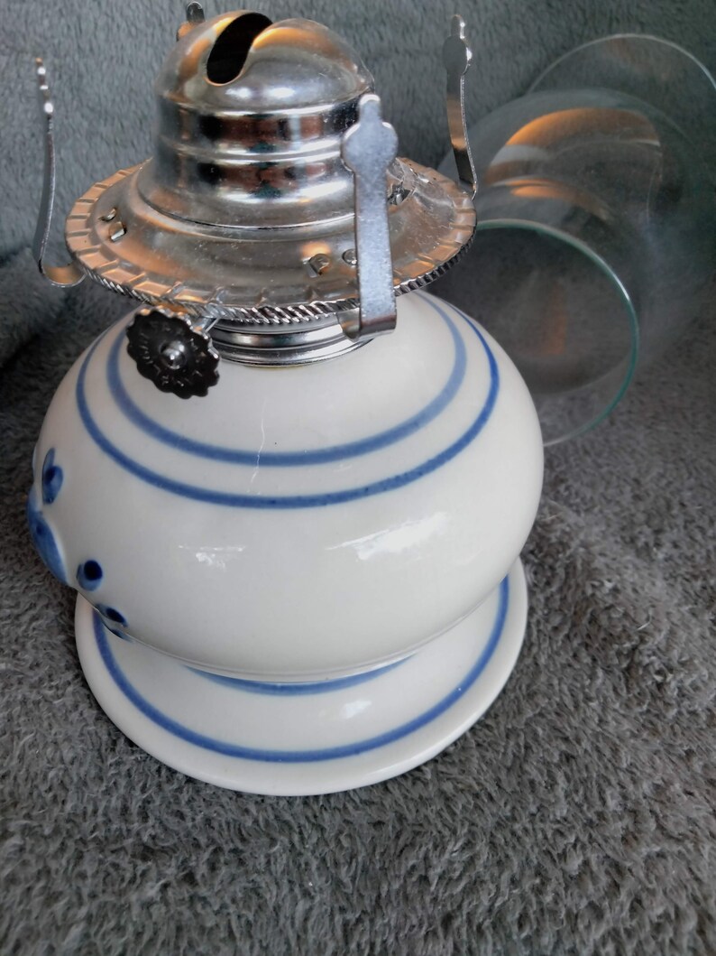 Lamplight Farms Oil Lamp Ceramic With Blue Heart Design Etsy
