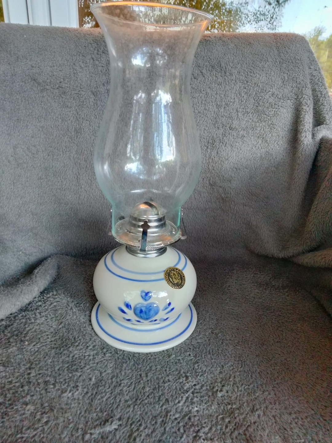 Lamplight Farms Oil Lamp Ceramic With Blue Heart Design Etsy
