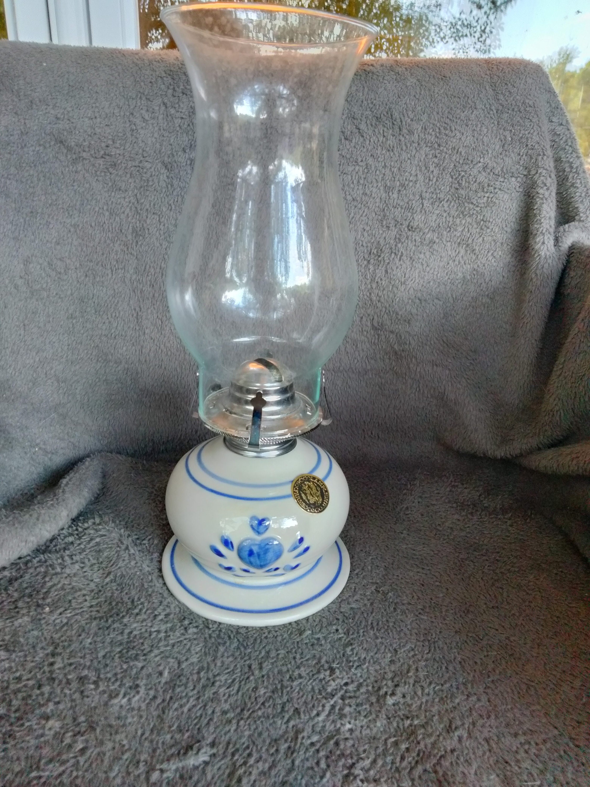 Lamplight Farms Oil Lamp Ceramic With Blue Heart Design Etsy