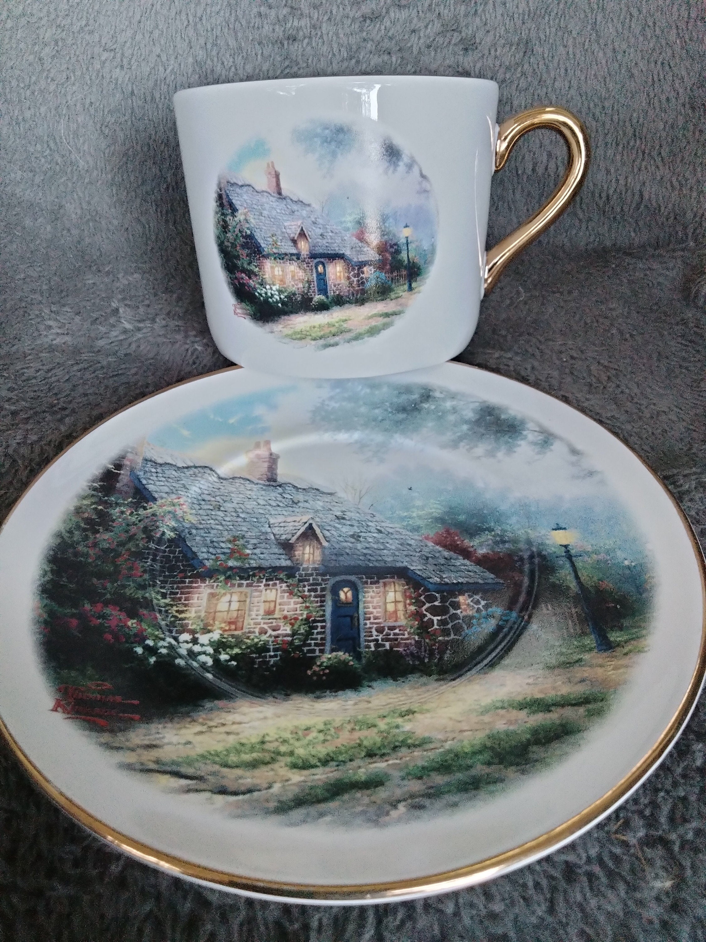 Thomas Kinkade and Teleflora moonlight Cottage Tea Etsy