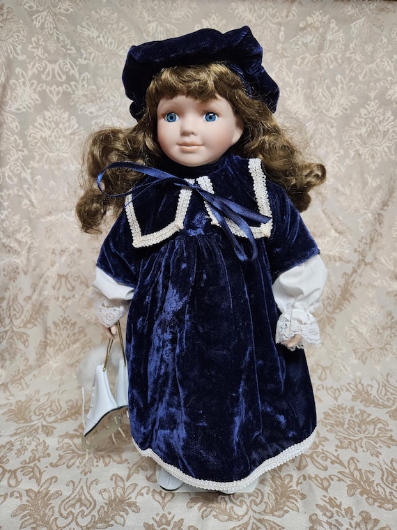 maxi dresses to wear to a beach wedding Dollhouse Victorian Doll Porcelain Poseable Blue Green Dress Lace 1:12 Scale Woman Cosmos Gifts 96533 Porcelain Ballerina