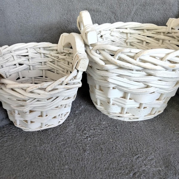 White Wicker Basket with Handles Set of Two