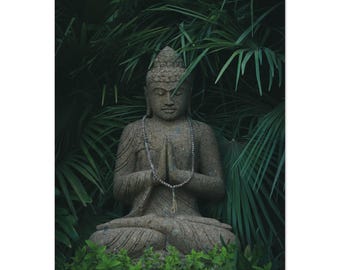 Serene Buddha: Tranquil Garden Meditation Stone Statue - Aluminum Print