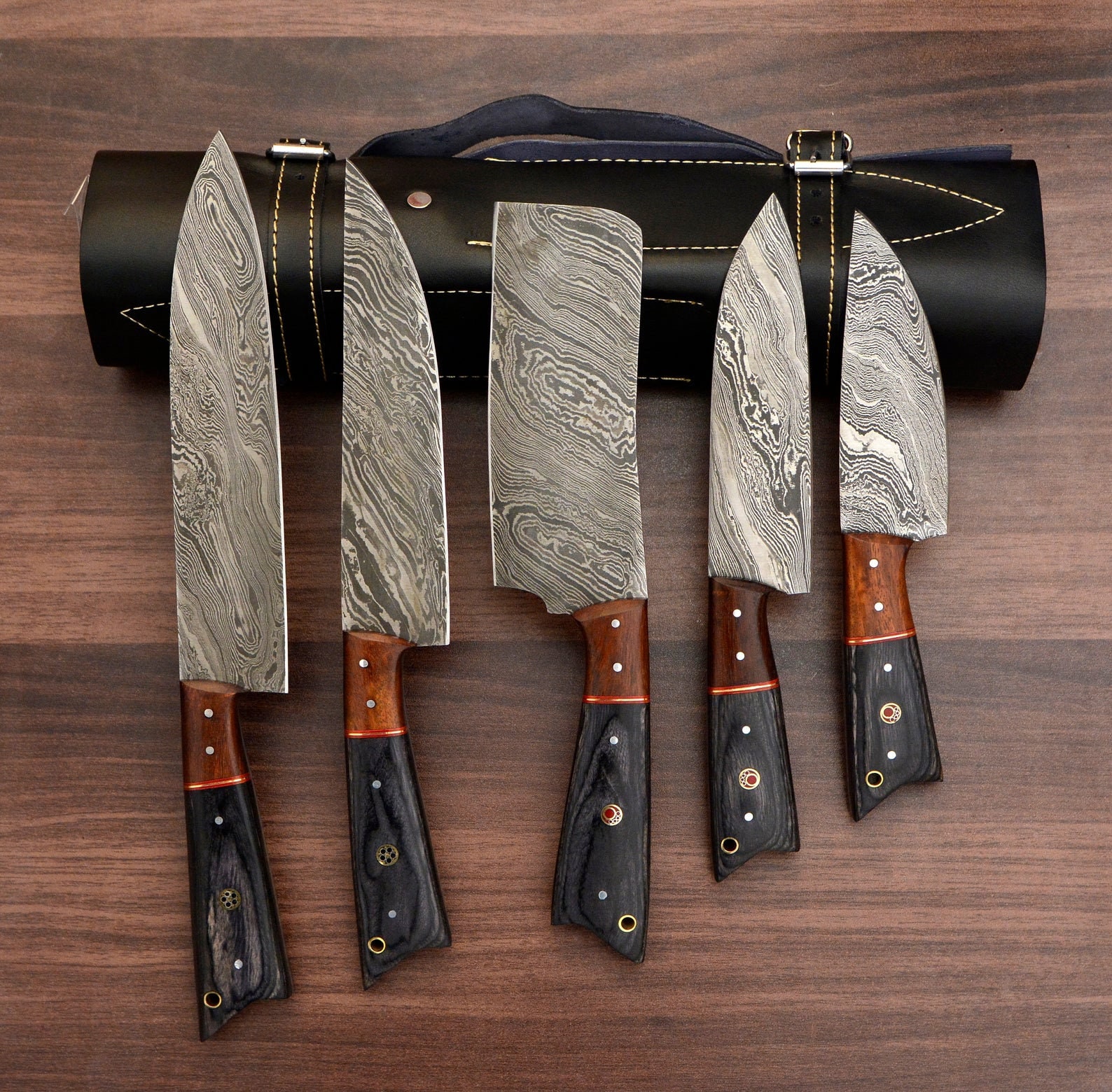 Handmade Damascus Chef knife set of 5 Pcs Kitchen Knives Etsy