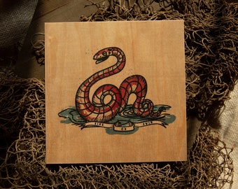 Sea Serpent Wood Panel Print, Vintage Nautical Art