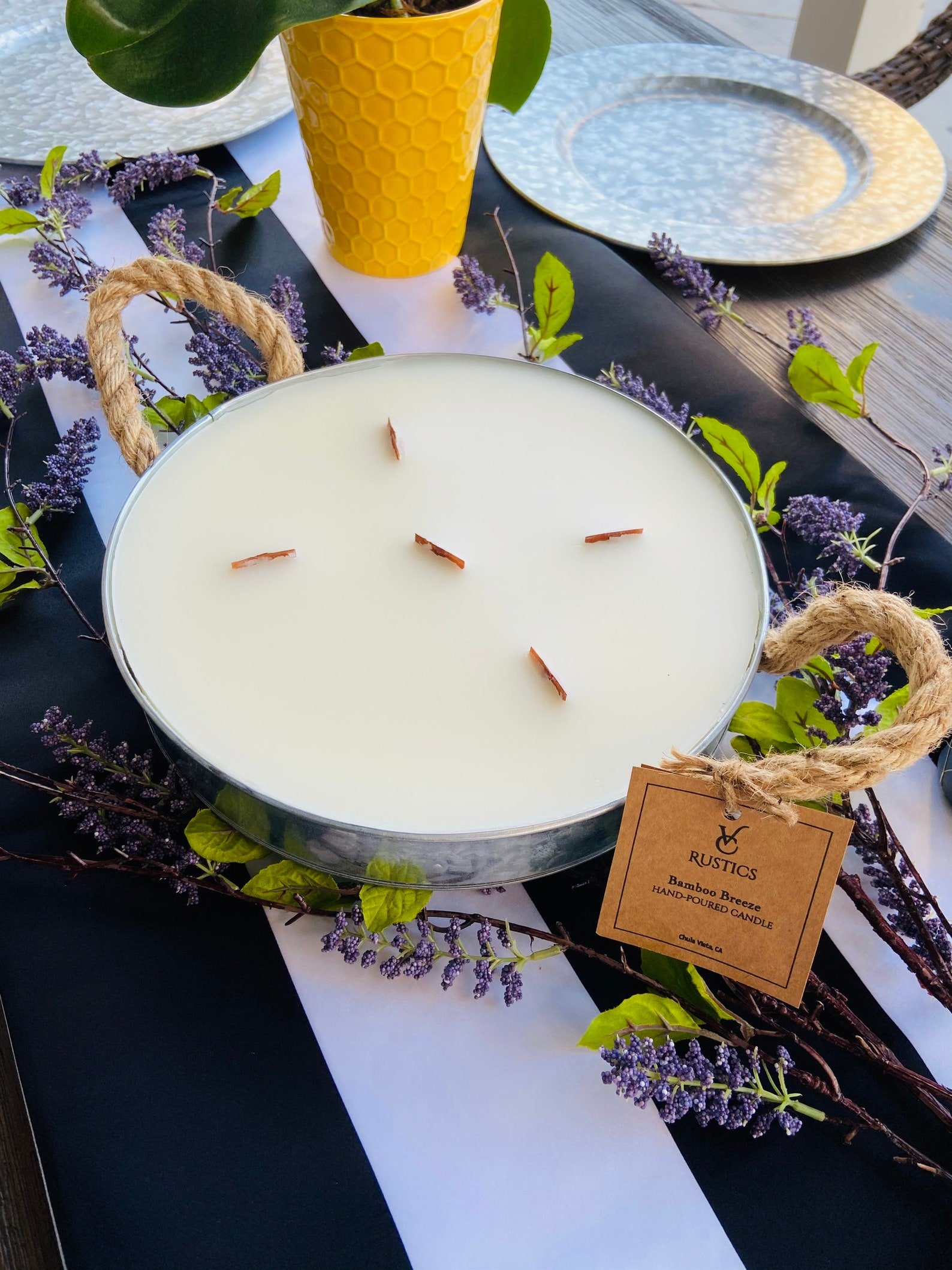 Round Rustic 5 Wick Scented Tin Candle With Rope Handles Etsy