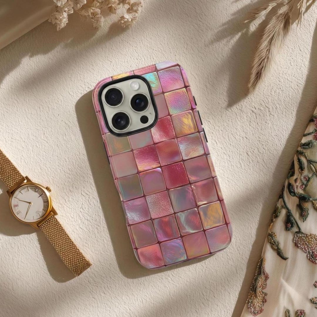 Tile Phone Case Pink Iridescent Mosaic Tile Phone Case, Danish Pastel Aesthetic iPhone ...