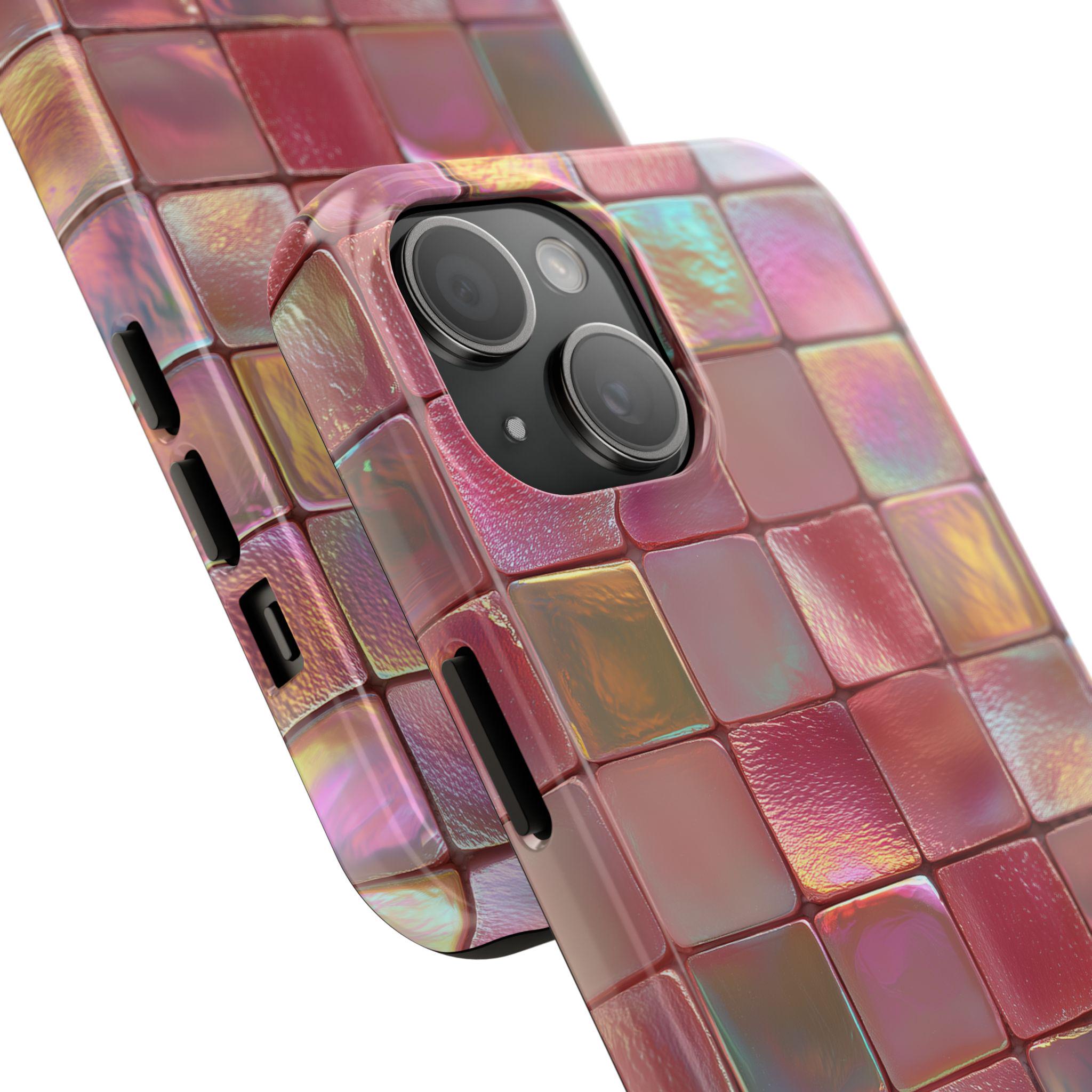 Tile Phone Case Pink Iridescent Mosaic Tile Phone Case, Danish Pastel Aesthetic iPhone ...