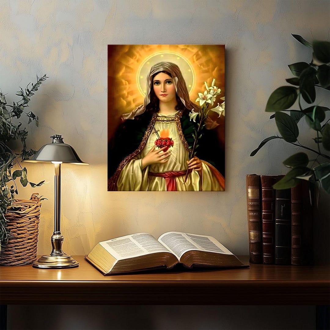 Praying Madonna Framed Canvas Print, Virgin Mary Canvas Wall Art ...