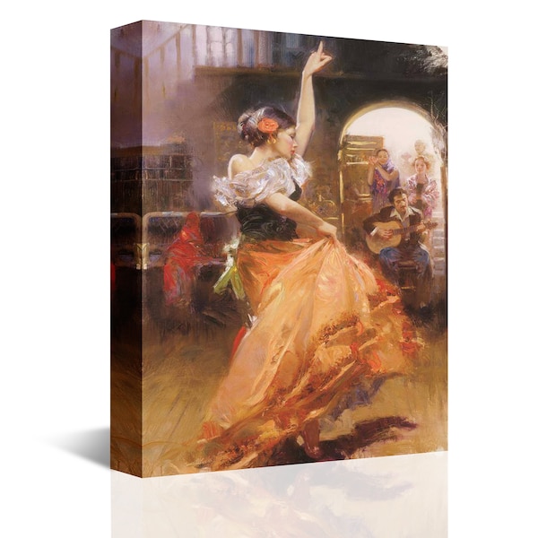 Spanish Flamenco Dancer Canvas Poster by Pino Deane Painting Women Canvas Wall Art Giclée Print Wrapped Gallery Room Décor (Gallery Warp)
