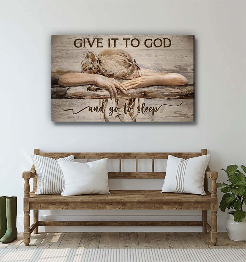 Give it to God and Go to Sleep Christian Canvas Bedroom Wall Decor Farmhouse Wall Vintage Prayer Wall Art Above Bed Framed Canvas Poster