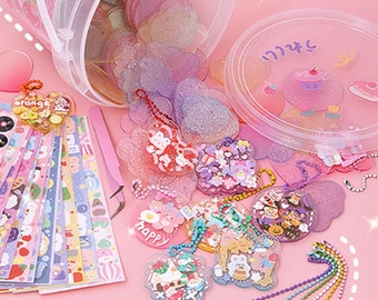 diy craft keychain making kit! cute kawaii stickers guka big box