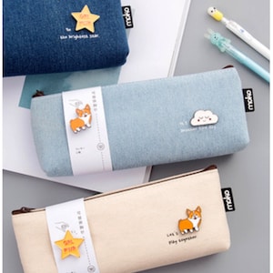 Pencil case // cute // kawaii // pins // back to school // blue // yellow // simple // pen case // for kids // cosmetics bag //