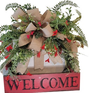 Red and Beige Everyday Grapevine, Burlap Wreath, Grapevine for Front Door, Welcome Home Wreath, Front Door Wreath, Welcome Front Door Hanger