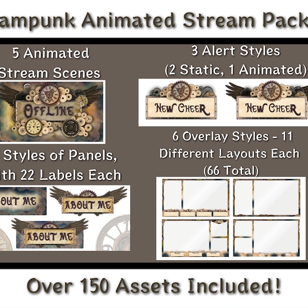 Paquete de transmisión animada de Steampunk Twitch / Alta calidad / Bucle sin interrupciones / Kit de transmisión completo