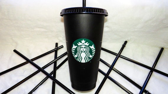 Set Of 2 Starbucks Black And White 16oz Plastic Straw Cups Tumblers