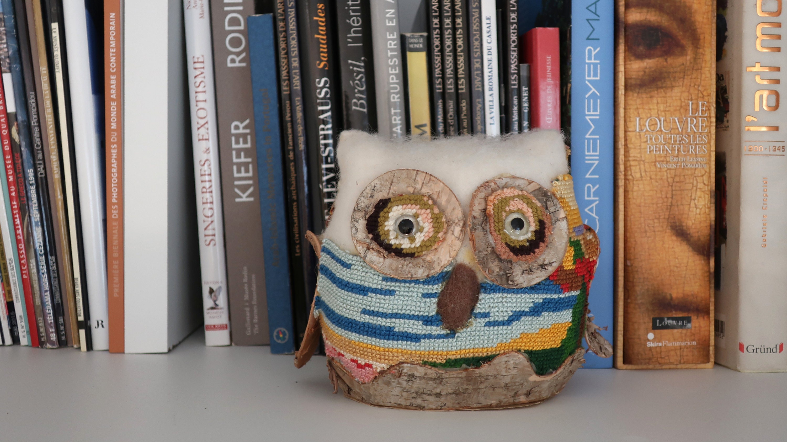 Chouette Sculpture Animalière à Partir de Matériaux Vintage. Seconde Vie. Fait Reims. Exemplaire Uni