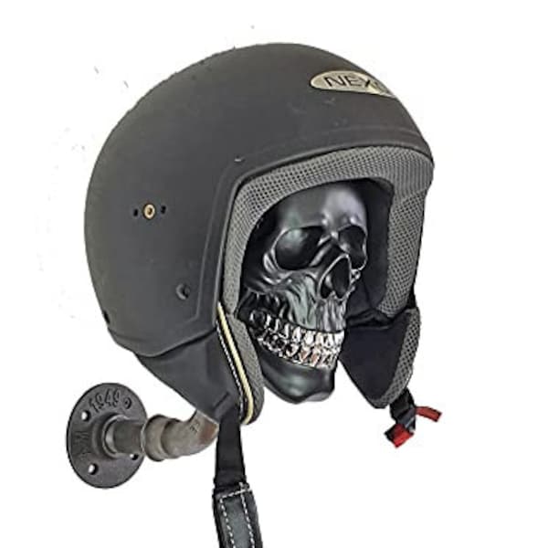 Helmhalter Wand Skull Kopfhörerhalter Metall Biker Helm retro pipes Totenkopf Kopfhörerhalter, Harley Davidson