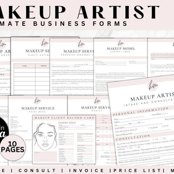 Makeup Artist Forms Bundle, MUA Contract, Makeup Service Forms, Freelance Makeup Artist, Makeup contract agreement, Makeup Artist form