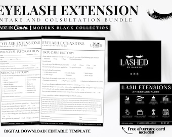 Lash Extension Intake Forms, Lash Extension Consent form, Lash Tech Consultation, Esthetician Forms, Lash technician, Lash aftercare card