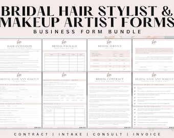 Paquete de formularios para estilista y maquillador de novias, formularios de salón, contrato de peinado para novias Contrato de maquillaje para novias, plantilla de contrato de servicio de maquillaje