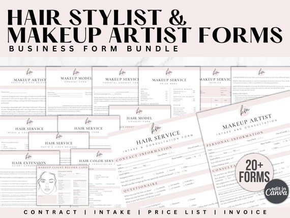 Hair Stylist and Makeup Artist Business Form Bundle, Hair Stylist Forms, Editable Hair Consent Templates, Makeup Service Forms, mua forms